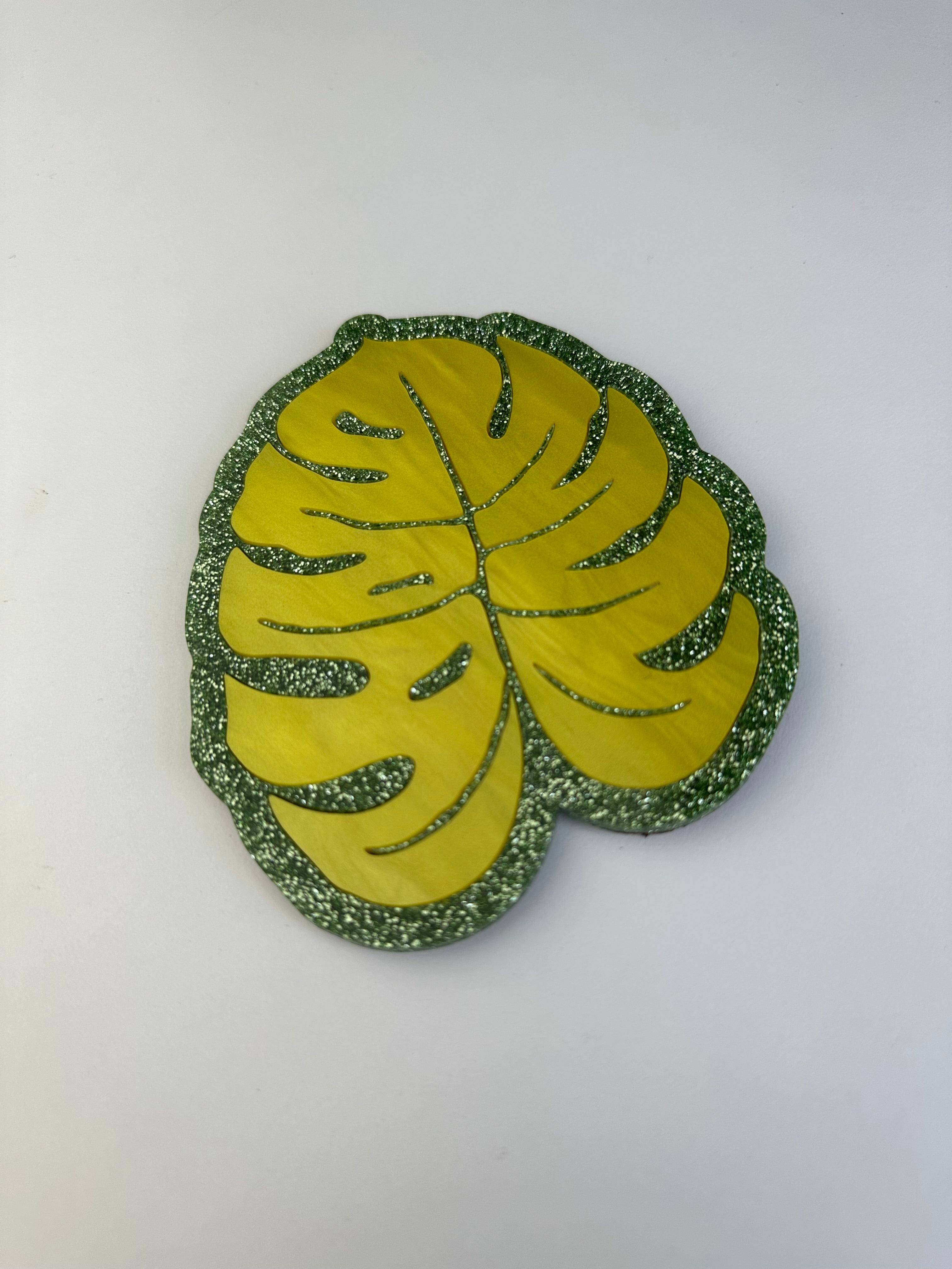 Moss Glitter & Yellow Monstera Single Coaster Sample