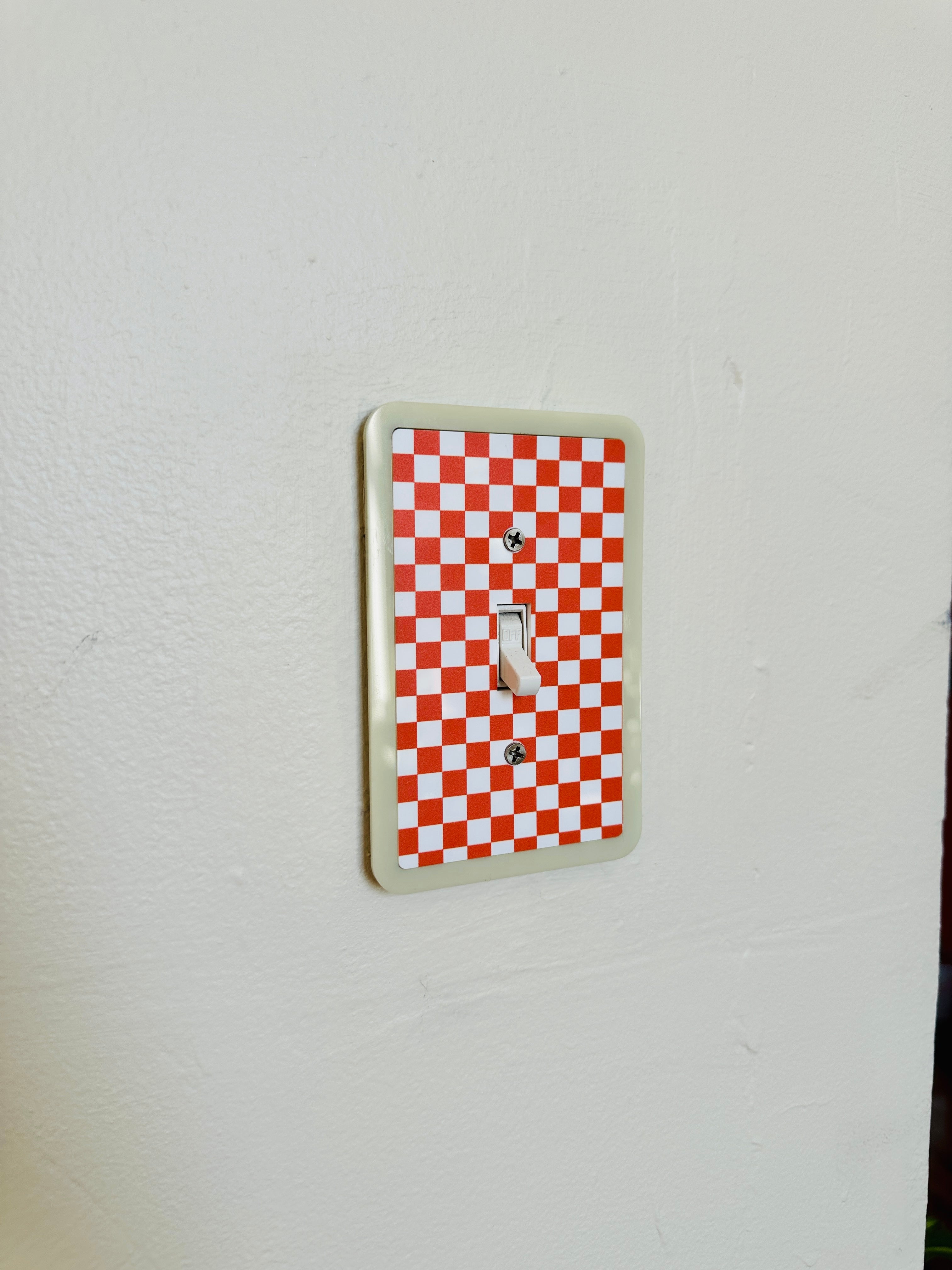 Orange & Ivory Checkered Print Light Switch Cover