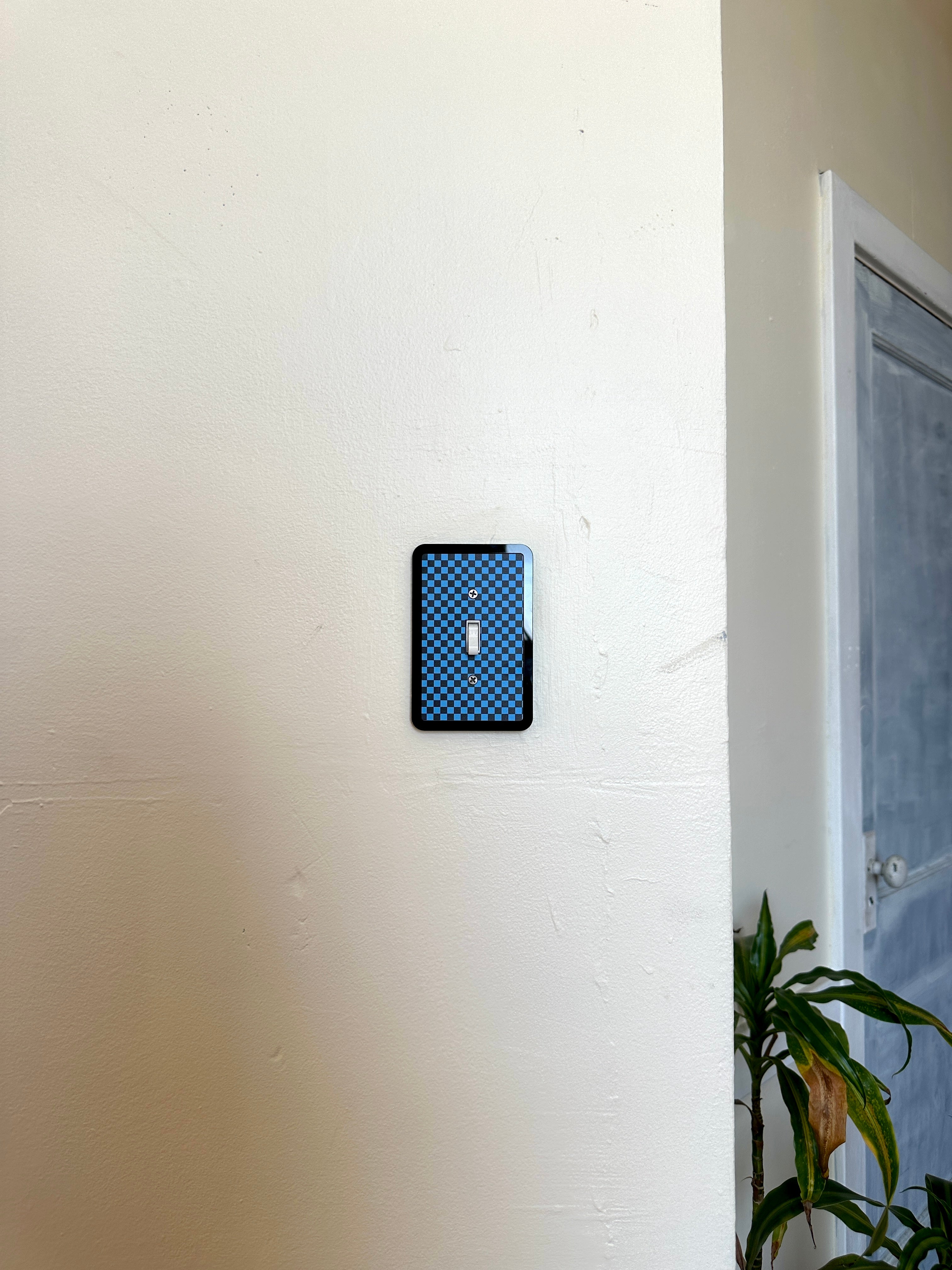 Blue & Black Checkered Print Light Switch Cover