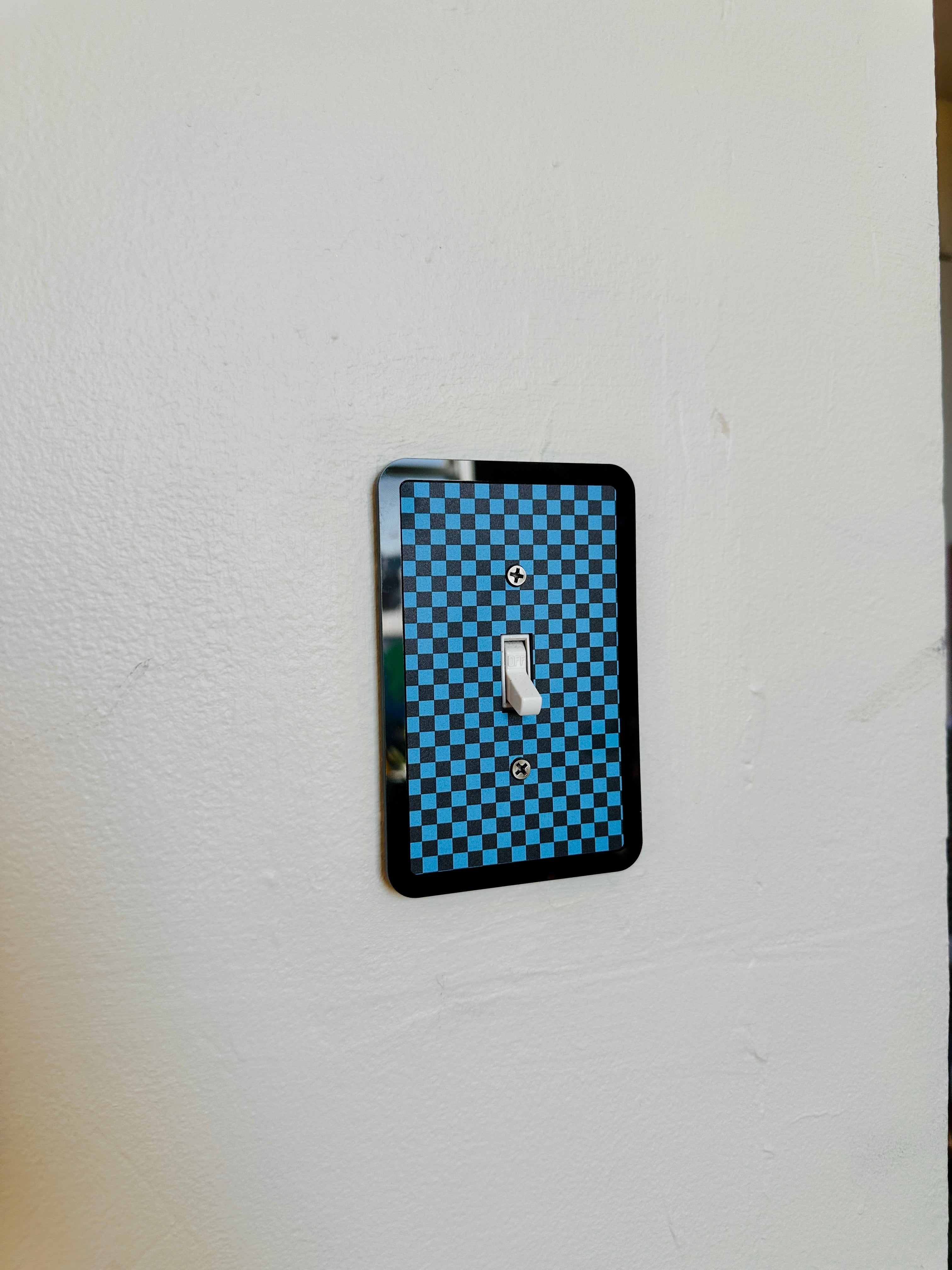 Blue & Black Checkered Print Light Switch Cover