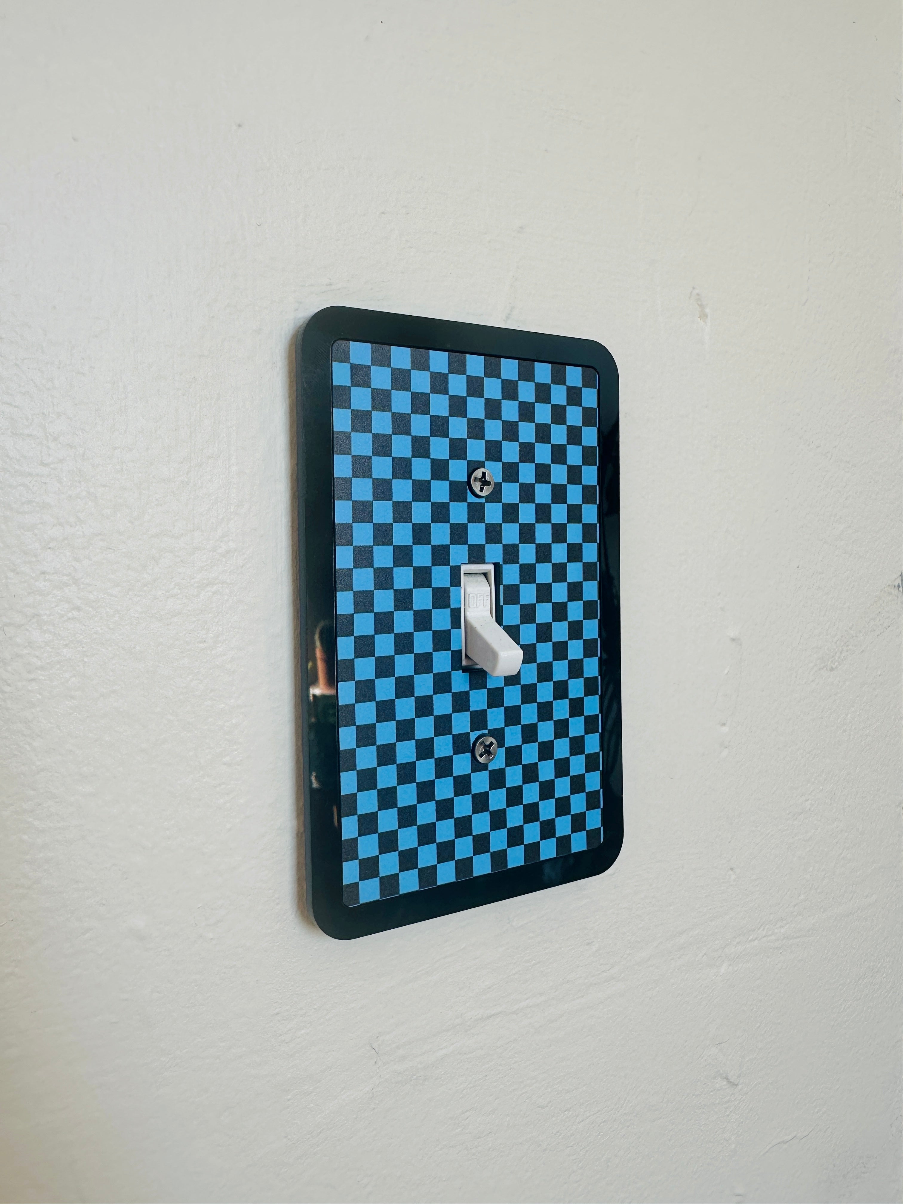 Blue & Black Checkered Print Light Switch Cover