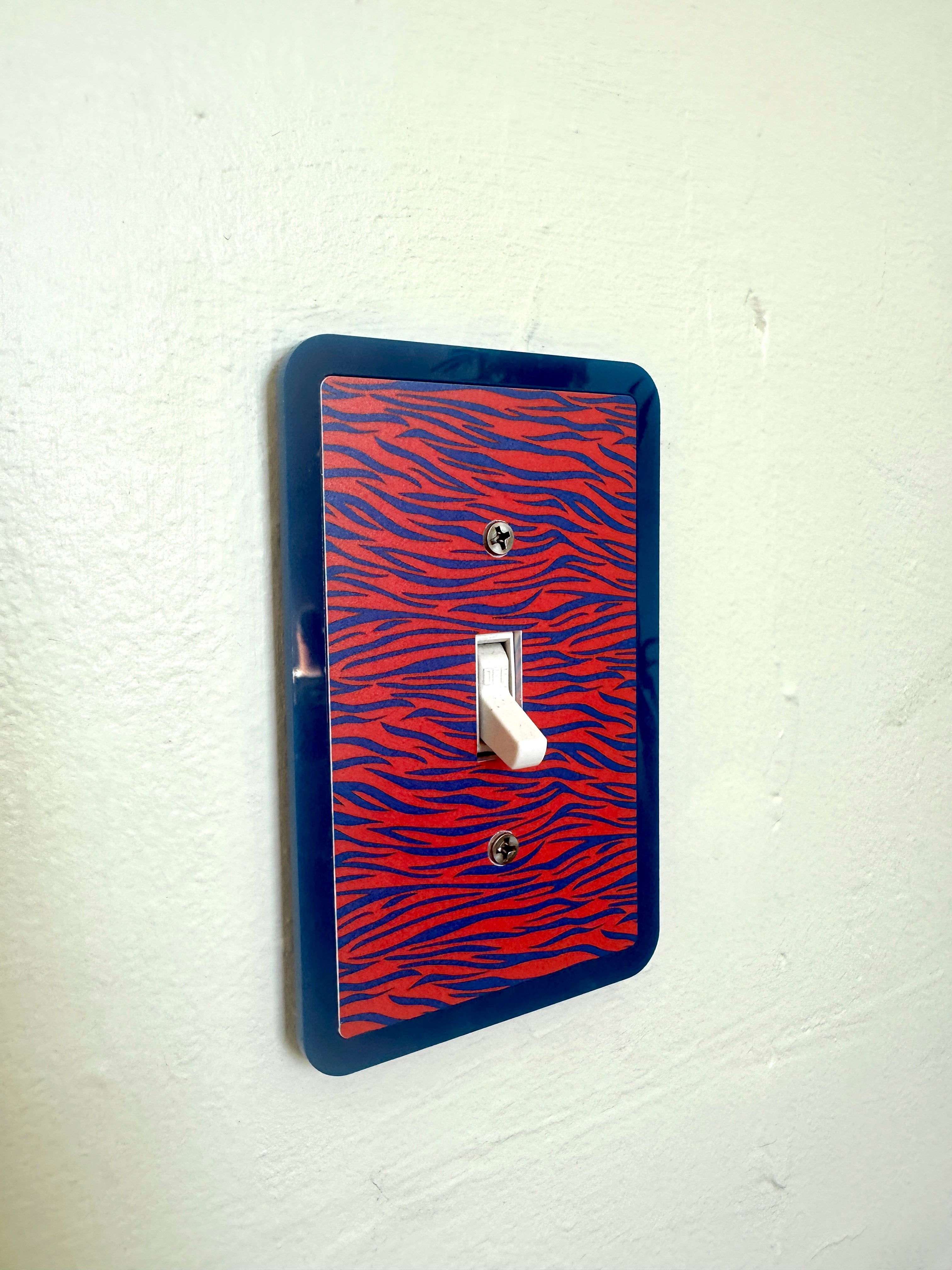 Red & Blue Zebra Print Light Switch Cover