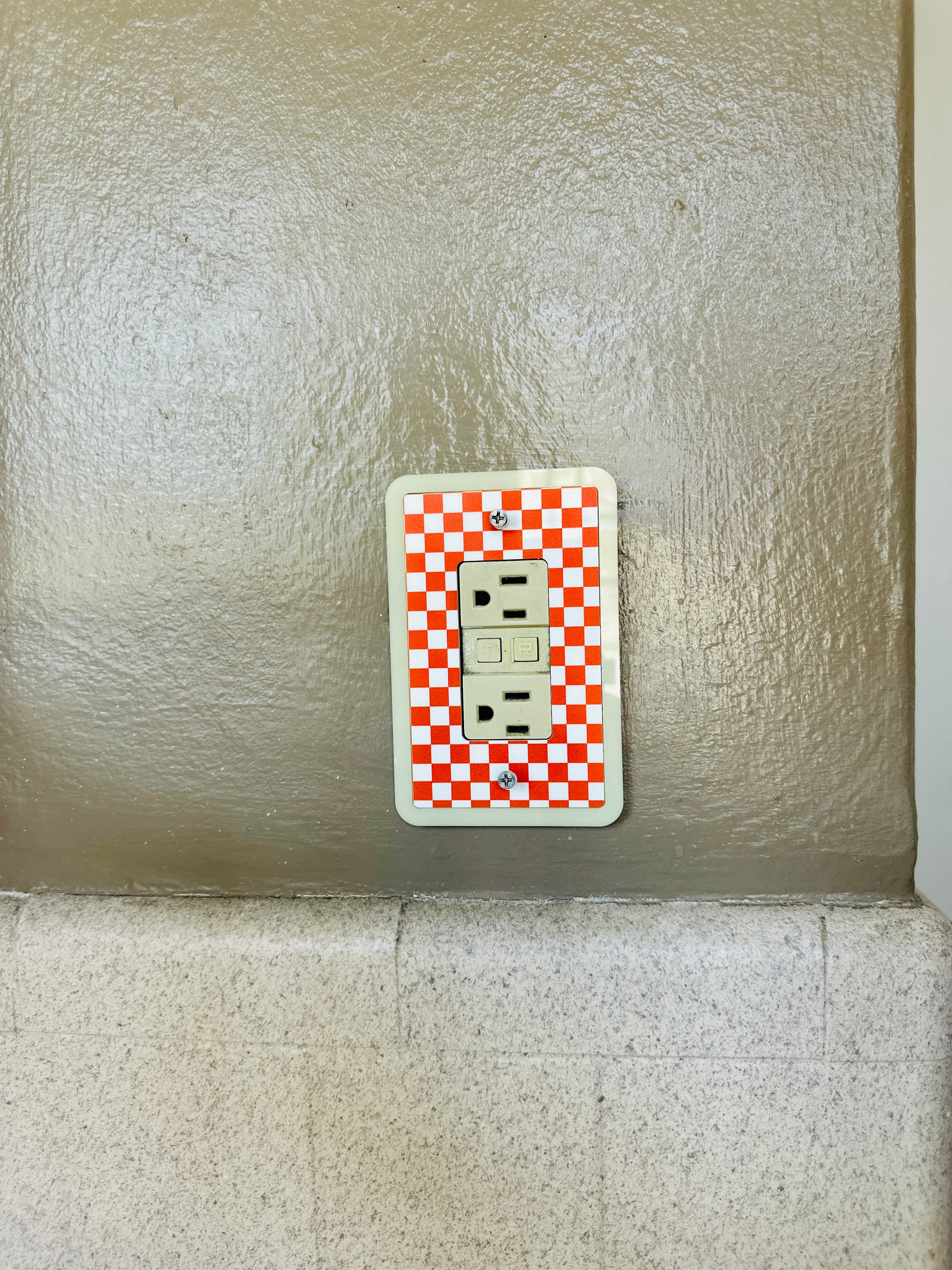 Orange & Ivory Checkered Print Light Switch Cover