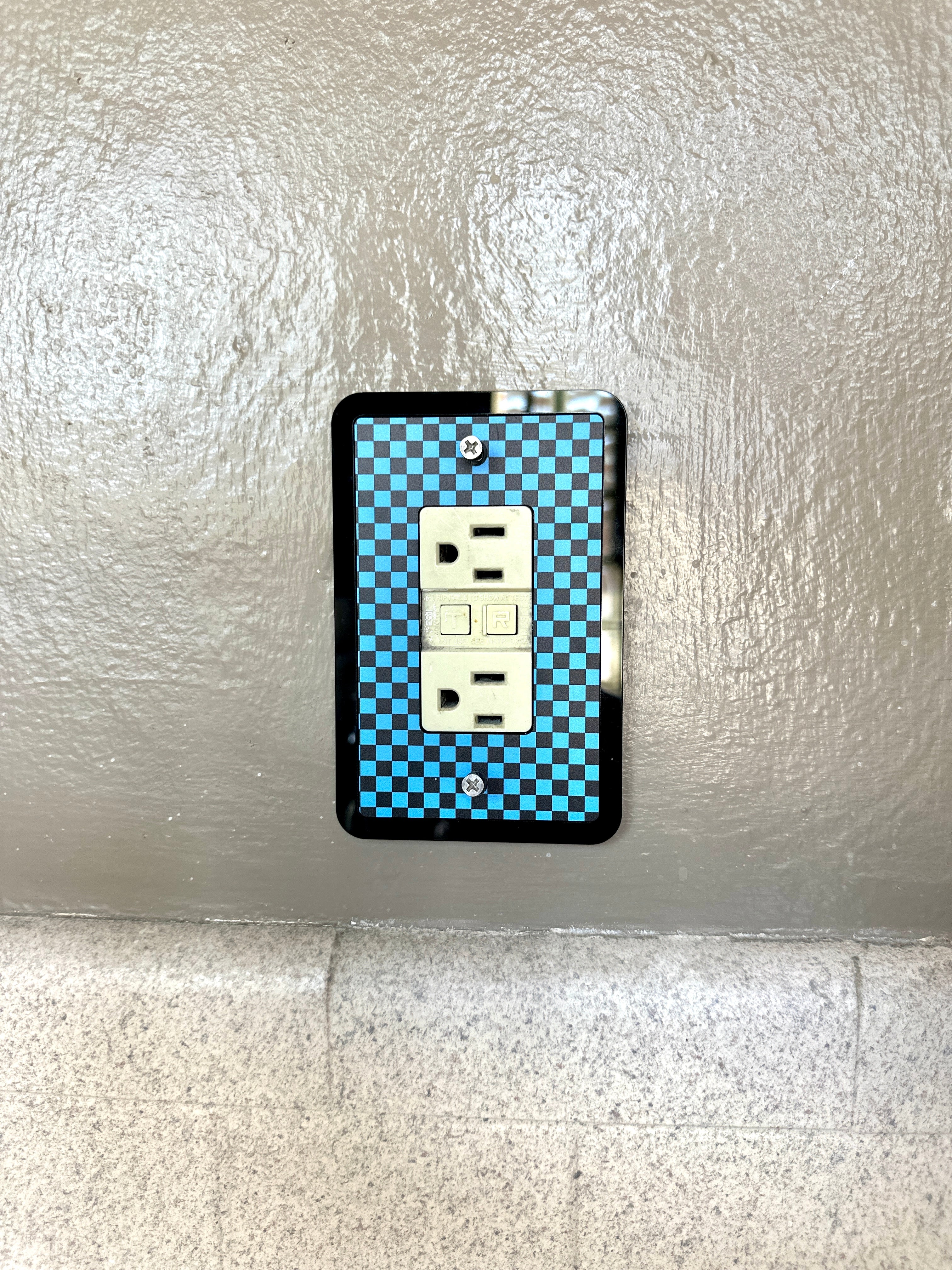 Blue & Black Checkered Print Light Switch Cover