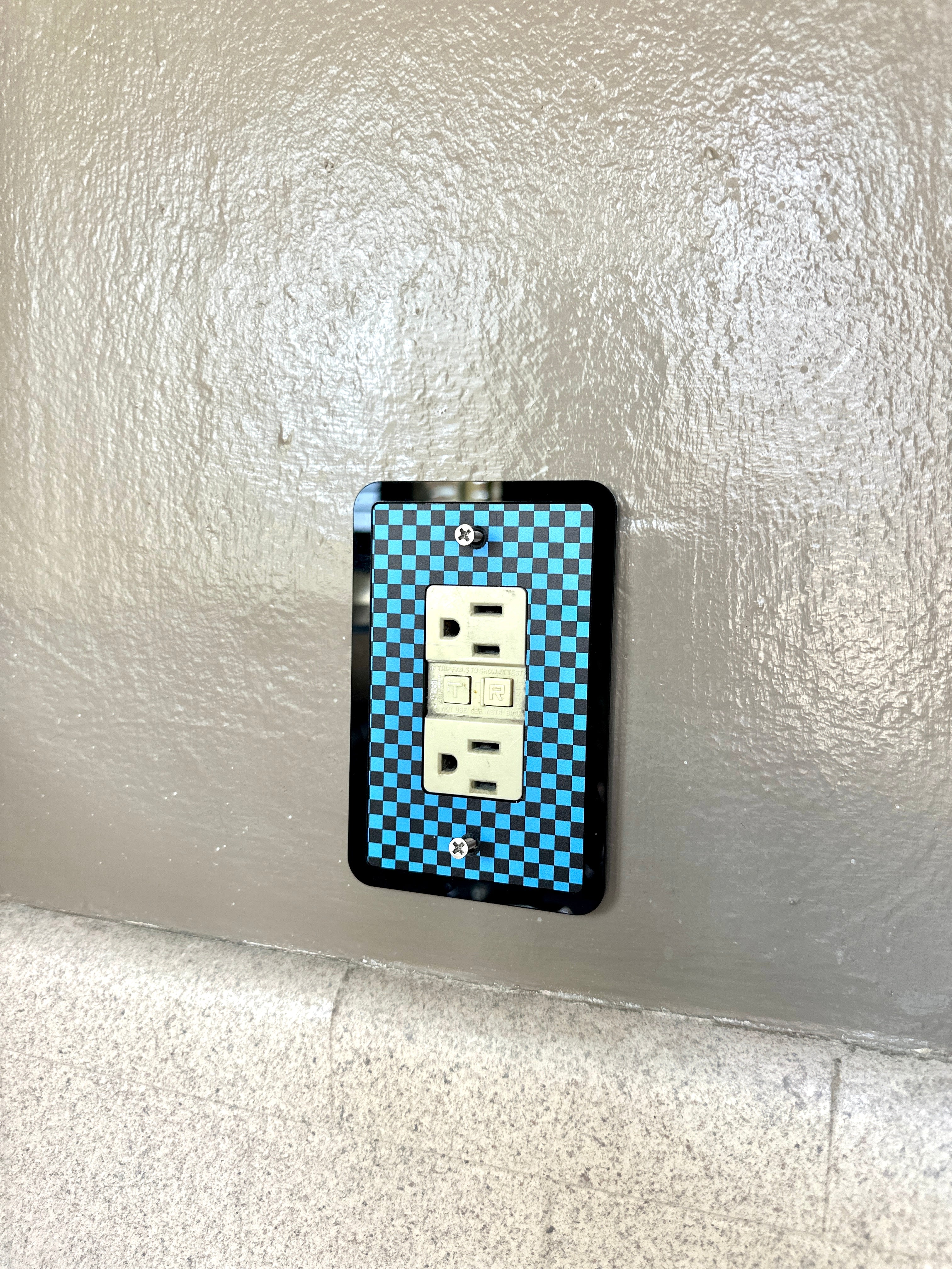 Blue & Black Checkered Print Light Switch Cover