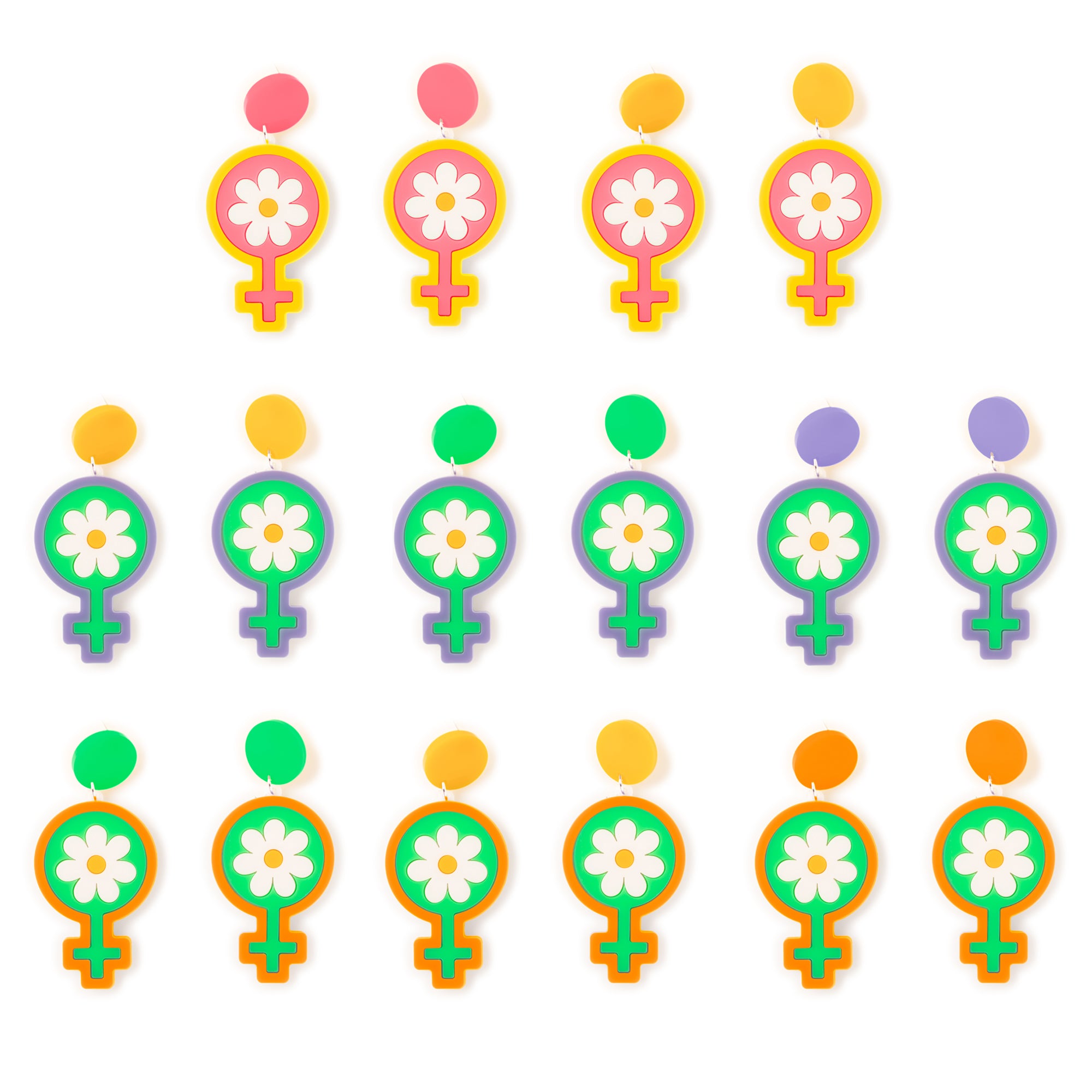 Mindflowers Flower Power Hanging Stud Earrings Color Collage 2