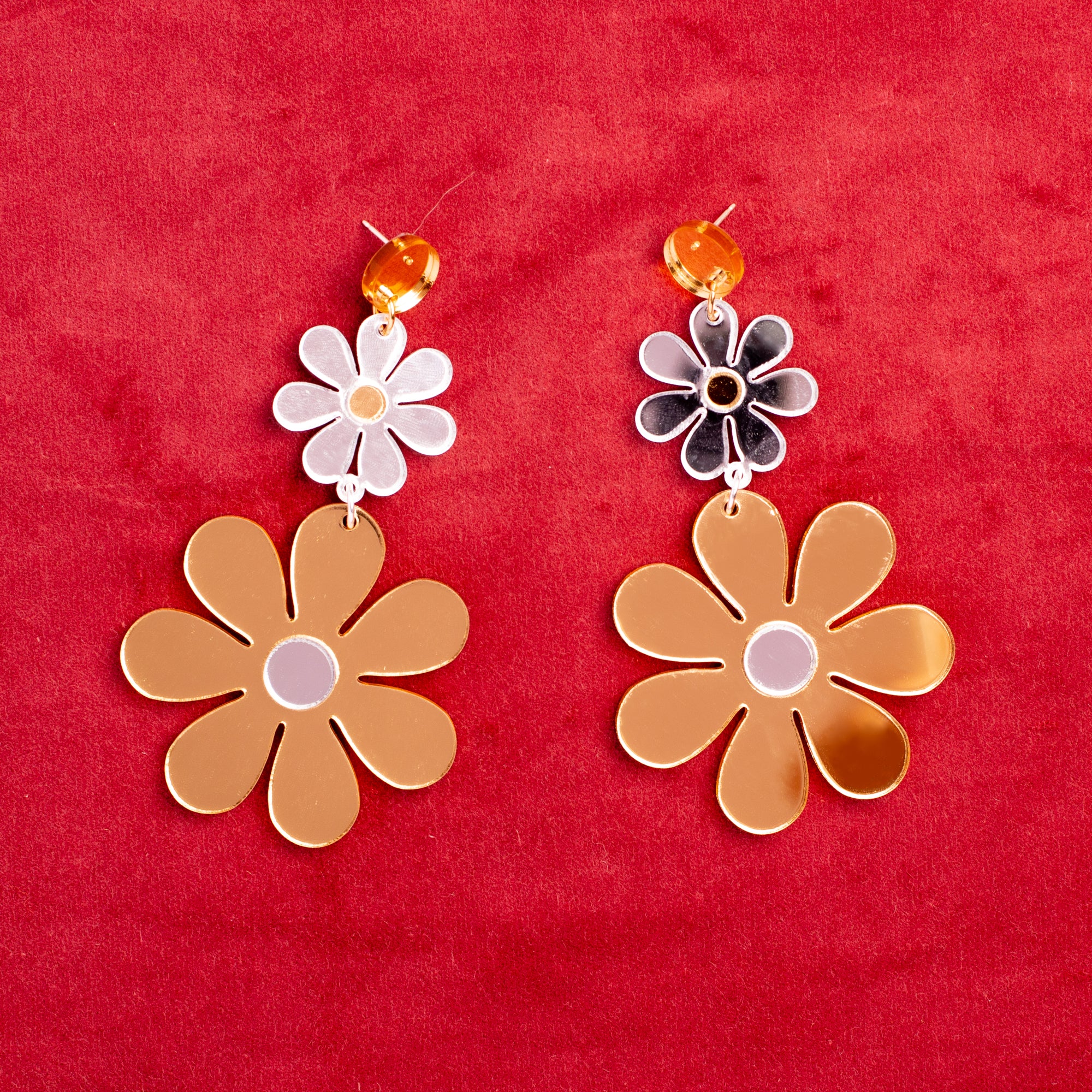 The Double Daisy Hanging Stud Earrings