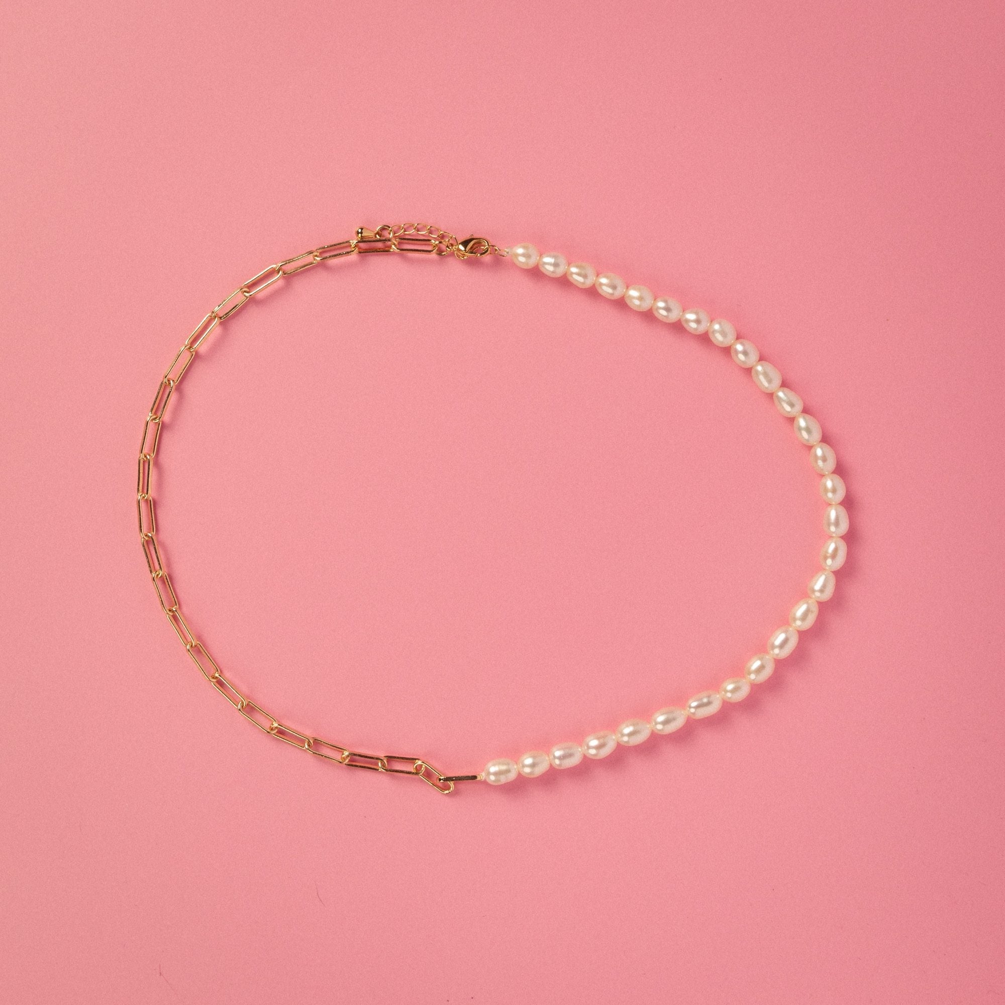 2 Tone Pearl & Chain Necklace