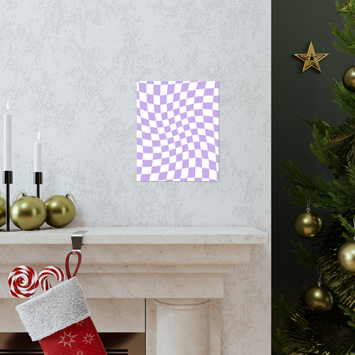 Lavender Wavy Checkered Wallpaper Wall Art Print