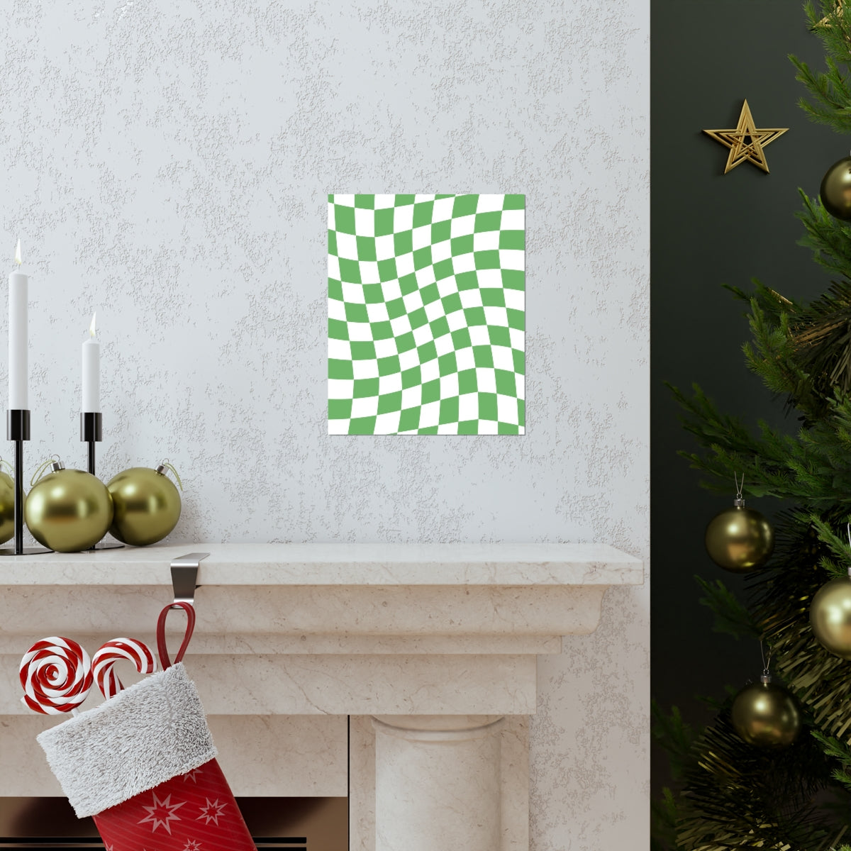 Wavy Checker Wallpaper Wall Art Print